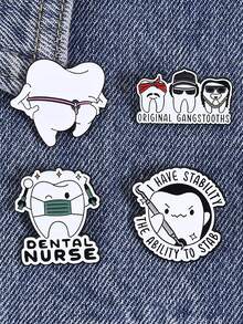 1PC Funny Dental Enamel Pins Cute Tooth Brooches For Dentist Nurse Backpack Lapel Decor Gift - White - View 2