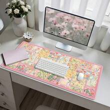 1 tấm lót bàn làm việc họa tiết hoa hồng dễ thương, tấm lót bàn phím và chuột cỡ lớn với đế cao su chống trượt, tấm lót bàn máy tính chống thấm nước phù hợp cho chơi game và văn phòng, phụ kiện bàn làm việc dành cho nữ, tấm lót bàn phím và chuột có đáy chống trượt và viền may chắc chắn, tấm lót bàn máy tính dài dành cho chơi game và văn phòng. - Hồng - Xem 2