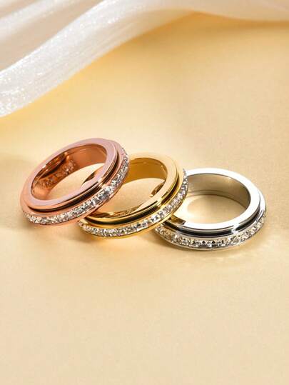 Anxiety Relief Spinning Ring, Cubic Zirconia Engagement Promise Ring, Lucky & Comfortable Wear, Size 6-10