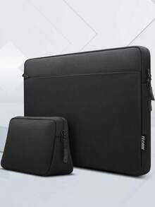 TECOOL 适用于 14-16 英寸笔记本电脑的保护套，兼容 MacBook Pro 16 英寸、14-15.6 英寸 HP 和 ASUS 笔记本电脑，防震防水，带配件袋，黑色 - 黑色 - 查看 1