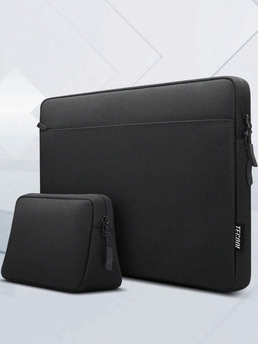 TECOOL 适用于 14-16 英寸笔记本电脑的保护套，兼容 MacBook Pro 16 英寸、14-15.6 英寸 HP 和 ASUS 笔记本电脑，防震防水，带配件袋，黑色 - 黑色 - 查看 1
