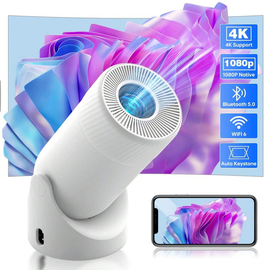 [Una nueva opción de proyección inteligente] El miniproyector AOC admite 4K Full HD, ajuste de rotación de 180°, alto brillo de 8000 lúmenes, conectividad dual WiFi y Bluetooth, corrección trapezoidal vertical automática y conexión directa a teléfono inteligente para una nueva experiencia de cine en casa.