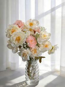 3/6pcs Artificial Silk Peony & Baby's Breath Flower Bouquet - Modern Minimalist Ins Style Fake Floral Decor, Suitable For Home Indoor Living Room Tabletop, Bedroom Vanity, Entryway Vase Centerpiece, And Balcony Decoration - Multicolor - View 7