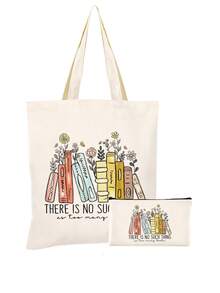 5/2/1pcs Floral & Book Reading Themed Canvas Zipper Storage Bags Gift Packaging Set, Creative "You're Awesome" Motivational Small Gift Bags, Suitable For Back To School, Graduation, Travel, Birthday, Anniversary, Teacher's Day, Appreciation Gifts - Beige - View 49