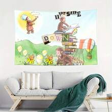 Curious George Monkey Cartoon Tapestry Wall Hanging Colorful Animation Tapestry For Toddler Room Decor Lightweight Polyester Large Decorative Tapestry For Home Wall Decor - 彩色 - 查看 2