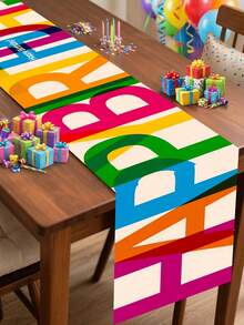 1pc Happy Birthday Table Runner - Rectangular Polyester Fabric, Birthday Tablecloth, Colorful Party Backdrop, Woven, Suitable For Indoor/Outdoor Home Party Decor