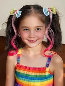 3对美人鱼扎染蝴蝶结发夹，扎染发夹，颜色随机 - 彩色 - 查看 5