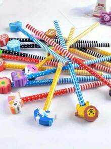 8pcs/15pcs/40pcs Cartoon Cute Pencils With Erasers, Creative Children Stationery Pencils, Elementary School Student Writing Pencils, Creative Gifts - Multicolor - View 8