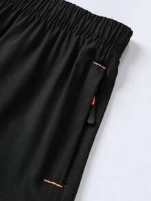 Shorts masculinos essenciais, leves e de secagem rápida (1 peça) | Roupa íntima casual de verão para esportes, corrida e fitness, com cós elástico com cordão e bolsos com zíper. - Preto - Ver 5