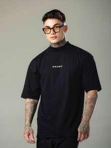 Kit Of 2 DMUNIZ Oversized Streetwear T-Shirts And Tank Tops With High Neck And Chest Print - Silent Luxury - 黑色T卹/黑色背心 - 查看 8