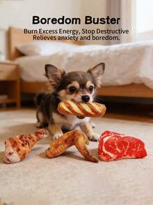 1个逼真毛绒发声食物玩偶，内置发声装置，创意鸡腿造型，吸引猫狗；逼真牛肉鸡翅玩偶，配有猫咪，可与猫咪互动；互动玩偶，娱乐猫狗；适合小型犬猫作为减压玩具；经久耐用，可咀嚼玩耍。 - 彩色 - 查看 4