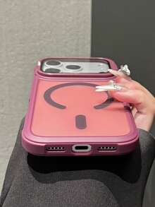 奢华镜头框支架磁吸手机壳，兼容 17 Pro Max、17、16、15、14 Plus、13、12 Pro Max、11，支持无线充电，防震装甲保护壳，带镜头玻璃 - 酒紅色 - 查看 8