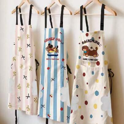 1 قطعة مريلة مطبخ كرتونية من البوليستر، مقاومة للماء والبقع، مناسبة للطهي والخبز والاستخدامات المنزلية، مثالية لديكور المنزل في المناسبات والشهر الكريم