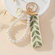 1PC Small Fresh DIY Woven Ribbon Pearl Keychain Car Pendant Creative Striped Cloth Ribbon Pearl Ocean Digital Accessories Jewelry Female - A6 - 查看 6