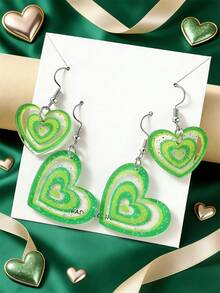 زوج من الأقراط الاكريليك بشكل قلب مناسبة للاستخدام اليومي للنساء في عيد الحب - روز أحمر - مشاهدة 9