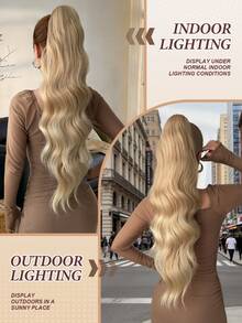 28-Inch Gold Long Wavy Synthetic Heat-Resistant Fiber Ponytail Hair Extension Drawstring Ponytail Hair Accessory, Suitable For Women Party And Daily Use - Gold - View 5