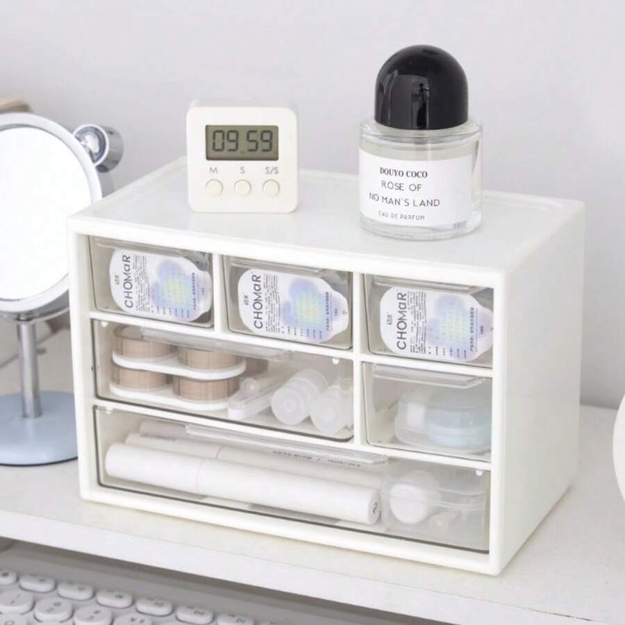 1 hộp đựng đồ để bàn bằng nhựa trong suốt đa năng, dung tích lớn, có ngăn kéo, thích hợp để đựng đồ dùng văn phòng, mỹ phẩm và đồ dùng phòng tắm, thiết kế nhẹ giúp sắp xếp bàn làm việc tại nhà hoặc văn phòng gọn gàng. - Hồng - Xem 1