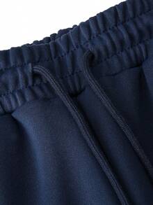 Women's Casual Loose Fit Wide Leg Pants, Versatile Black Relaxed Fit Sweatpants, Comfortable American Style Athletic Trousers - Navy Blue - View 6