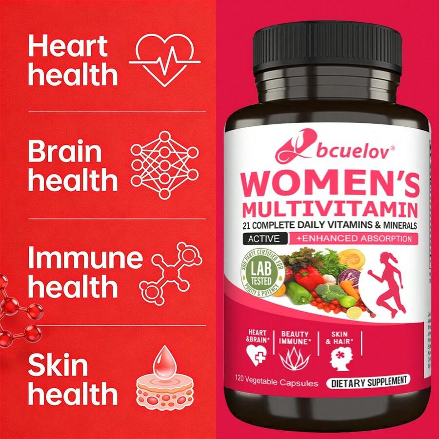 Bcuelov Women's Multivitamin Supplement - Contains Daily Multiminerals And Vitamins - Supports Heart, Brain, And Skin Health - 120 Capsules - 1 Bottle - View 1