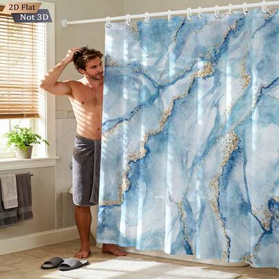 1pc Faux Marble Texture Printed Shower Curtain, Multi-Color Polyester Waterproof Bathroom Curtain, No Drilling Required, Suitable For Bathroom Decor, Bathtub Divider, Dorm Room, Boys/Girls Room, Available In Large & Small Sizes, Romantic, Luxurious, Cozy Bathroom Accessory