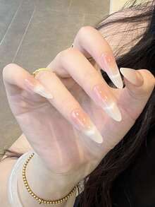 10Pcs Pink-White Gradient Press On Nails, Stiletto Fake Nails With Ombre Finish, Sweet Gentle Style, Budget-Friendly, Perfect For Daily & Dating Looks, Easy To Use - Multicolor - View 1