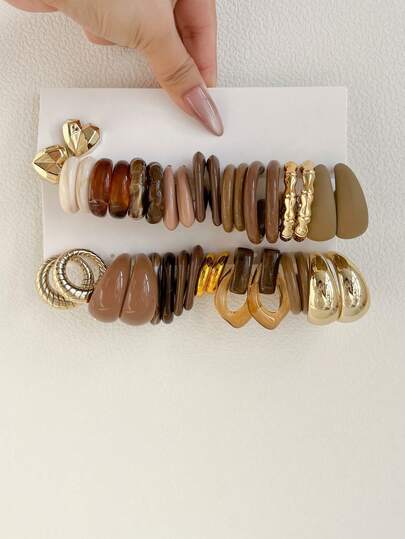 Set de 1-10 pares de aretes de moda exagerados de corazón y moneda vintage de acrílico, combinación de caja ciega, adecuado para mujeres, Día de la Madre, San Valentín, Navidad, Año Nuevo, uso diario