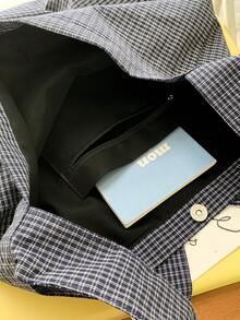 Lightweight Large Capacity Canvas Tote Bag, Fashionable Plaid Fabric, Casual College Style, Suitable For Middle/High School/University Students, Foldable Bucket Bag, Cute & Sweet Crossbody Bag - Multicolor - View 12