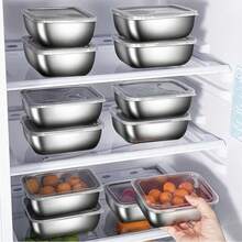 6 recipientes inox herméticos y apilables. Tapas antifugas. Aptos para refri, congelador, horno y lavavajillas. 2 tamaños: 13.5*10.5*5.5 cm y 25*19.5*5.5 cm. Para sobras y meal prep. - Plateado - Ver 8