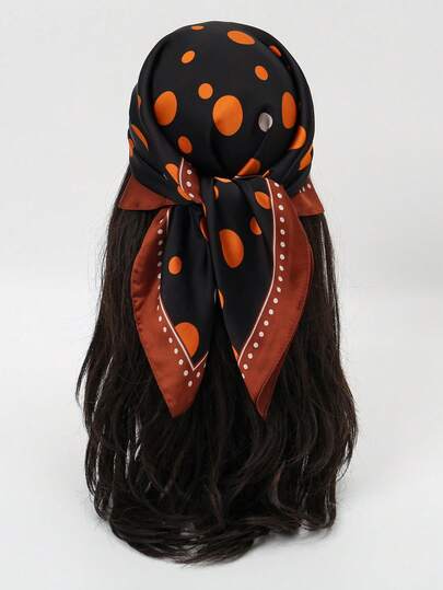 1pc Women's Bandana With Small & Large Polka Dot Print, Colorblock, Silky Fabric Headscarf/Neckerchief, Suitable For Daily Use