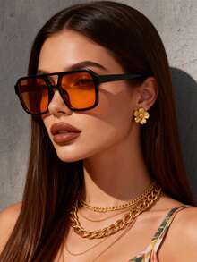 1 Cặp kính thời trang phi công gọng kép Y2K unisex, thanh lịch và thời thượng. - Đỏ - Xem 8