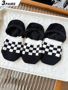 3/6双装女士船袜，经典格纹设计，春夏新品，针织面料，休闲百搭，适合日常穿着、居家、通勤、上学、约会、节日礼物 - 彩色 - 查看 12