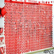 1/2/3/4pcs Red Heart Shape Tinsel Foil Fringe Streamers| Valentines Photo Backdrop, Streamer Backdrop For Birthday, Engagement, Wedding, Bridal Shower, Universal Fit - 1PC - 查看 10