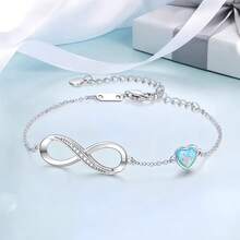 1pc S925 Sterling Silver Infinity Love Symbol Women Bracelet Embellished With High Carbon Rhinestones Heart Shaped Blue & Red Stones, Gift For Valentine's Day - Star - View 12