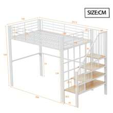 Loft Bed 140 X 200. Sturdy Metal Construction With Spacious Storage Space Under The Bed And Stairs. Ideal For Children And Adults. Storage Bed For Maximum Space Efficiency. - 白色 - 查看 2