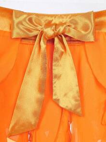 1pc Women's Belly Dance Hip Scarf Skirt With Tassel Hem And Waist Tie, Wavy Hem - Multicolor - View 10