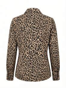 Women's Fashion Leopard Print Collar Long Sleeve Casual Blouse - Brown - View 3