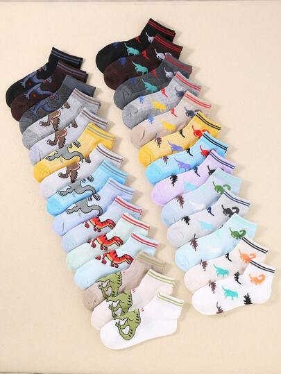 10/20 Double Spring/Summer Dinosaur Children's Short Socks; Ventilated And Sweat-Free, Anti-Smelly Antibacterial Socks For Everyday Casual Wear; Suitable For Travel, Sports, And Indoor Occasions.