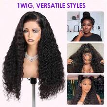 ZHENDEFA 360 Degree Full Lace Invisible Wig With Comfortable Fit, Deep Wave, Pre-Plucked Hairline, 200% Density, Skin-Friendly Transparent Lace Front Wig With Drawstring - SNatural - View 9