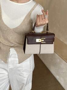 时尚高端方形手提包，女士百搭日常单肩斜挎包 - 咖啡 - 查看 3