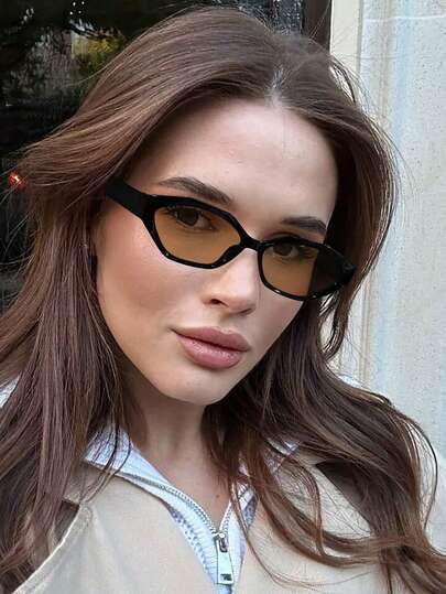 1 PC Women's Retro Fashion Glasses Geometric Shape Lightweight Polycarbonate Frame Suitable For Daily Outdoor With Glasses Box