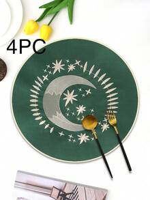 1/2/4件装刺绣布艺节日餐垫，适合婚礼宴会餐桌装饰，简约优雅的欧式风格布艺桌布，星月图案餐垫 - 彩色 - 查看 32