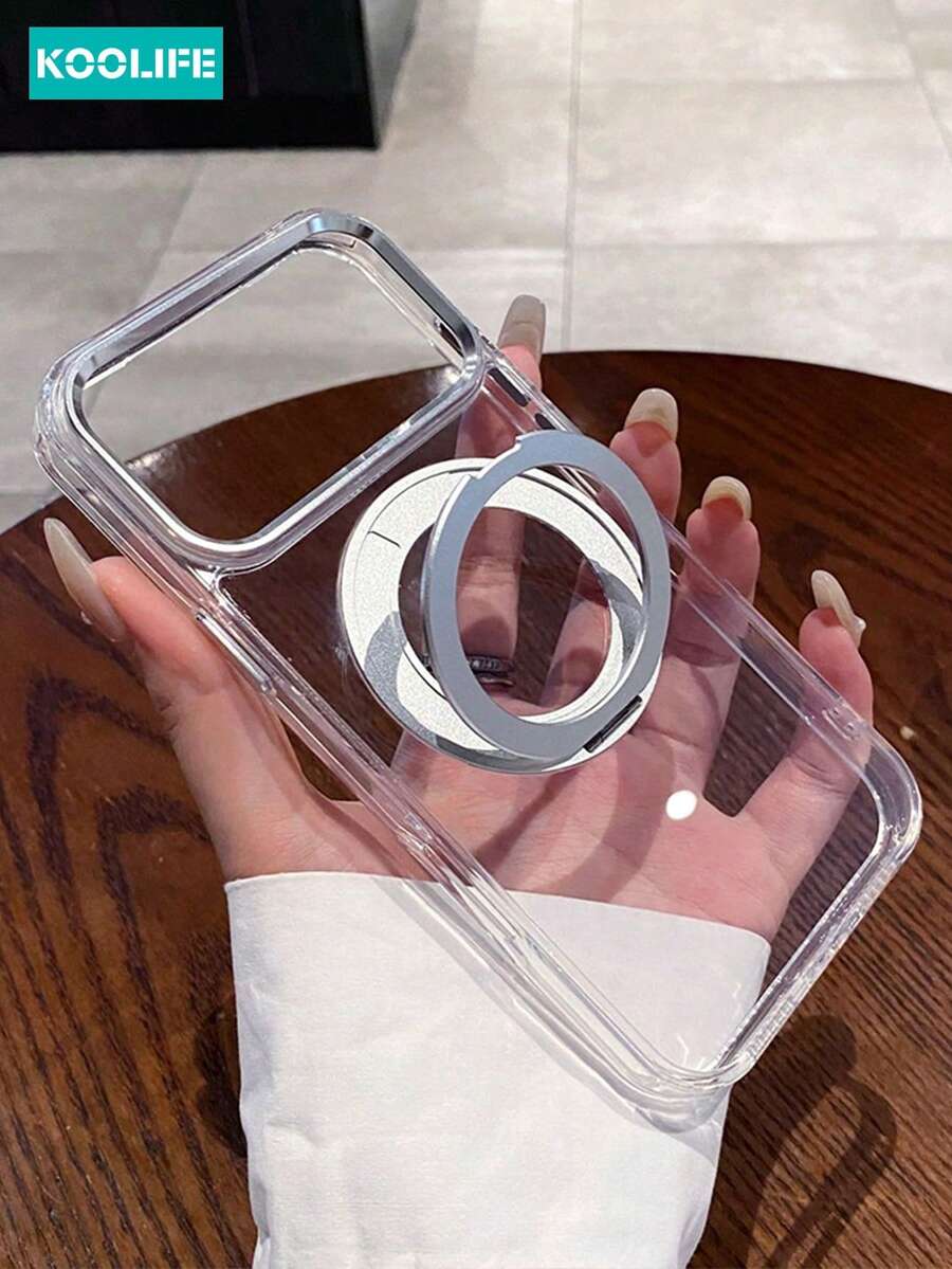Koolife 1pc 360° Rotating Magnetic Charging Transparent Phone Case Compatible With Apple 17 Pro Max, PC+TPU Material With Metal Lens, Separate Buttons, Compatible With IPhone 17/17 Pro/17 Air/15/15 Pro/15 Pro Max/16/16 Pro/16 Pro Max