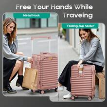 Joyway 20 Inch Carry On Luggage With Front Laptop Compartment Wide Handle Metal Corners Cup Holder Side Hook 360 Silent Spinner Wheels TSA Lock Airline Approved Hardshell Suitcase Travel Essentials Durable For Men Women Vacation Business Large Capacity Travel Accessories - 乾枯玫瑰色 - 查看 5
