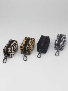 Plush Leopard Print Clutch Bag Portable Pouch For Storage Fashion Small Coin Purse Lipstick Case Key Holder For Women Money Wallet Mini Wallet Purse Wallet Small Wallet Coin Wallet Cute Stuff Mothers Day Gift Cruise Essential - Multicolor - View 1