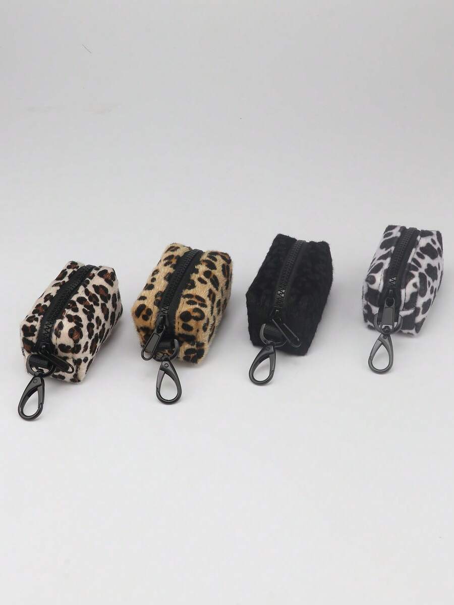 Plush Leopard Print Clutch Bag Portable Pouch For Storage Fashion Small Coin Purse Lipstick Case Key Holder For Women Money Wallet Mini Wallet Purse Wallet Small Wallet Coin Wallet Cute Stuff Mothers Day Gift Cruise Essential - Multicolor - View 1