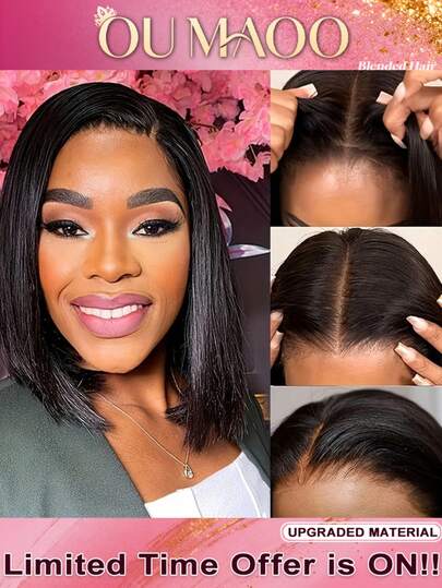 13x6 13x4 HD Lace Front Wig Human Blended Hair Straight 34Inch - 200% Density Pre-Plucked Glueless Lace Frontal For Women, Natural Black Color & Transparent HD Lace, No Glue & Ready To Wear