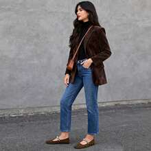 Flats For Women, Mary Jane Ballet Flats With Pearl Strap Square Toe Ballerina Walking Wedding Bride Party Dress Shoes - 深棕色 - 查看 2