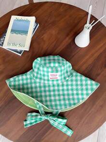 1pc Plaid Tie-Up Bucket Hat, Reversible, Suitable For Valentine's Day Gift, Travel Outfit, Daily Wear - A - View 8