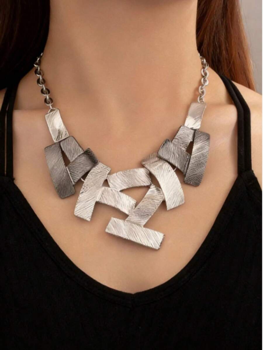 1件时尚夸张几何项链，适合派对场合 - 槍黑色 - 查看 1