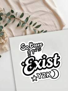 1pc Black & White Text Sticker - Fashionable And Fun Sticker, Perfect For Adding Unique Style To Your Water Bottle, Helmet Or Notebook! - Multicolor - View 7